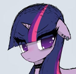 Size: 1025x995 | Tagged: safe, artist:mangofoxx, derpibooru import, twilight sparkle, alicorn, pony, choker, ear piercing, ears, eye clipping through hair, floppy ears, piercing, solo