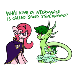 Size: 1024x1024 | Tagged: safe, artist:princessfaeron, derpibooru import, oc, oc:melon slice, oc:miracle, pony, unicorn, clothes, cosplay, costume, duo, female, flight rising, mare, rule the world, simple background, spooky steve, transparent background, windsinger