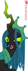 Size: 1566x4000 | Tagged: safe, artist:frownfactory, derpibooru import, queen chrysalis, changeling, changeling queen, the ending of the end, crazy face, crown, faic, fangs, female, horn, jewelry, open mouth, regalia, simple background, solo, transparent background, ultimate chrysalis, vector