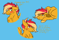 Size: 1024x694 | Tagged: safe, artist:colourstrike, derpibooru import, oc, oc only, oc:chrysanthos, pegasus, pony, blue eyes, blushing, chest fluff, dialogue, ear piercing, earring, ears, floppy ears, jewelry, male, offspring, parent:big macintosh, parent:fluttershy, parents:fluttermac, piercing, solo, stallion