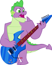 Size: 799x1000 | Tagged: safe, artist:memnoch, edit, editor:undeadponysoldier, spike, guitar, musical instrument, older, older spike, playing instrument, simple background, singing, transparent background, vector, vector edit, winged spike