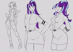 Size: 1750x1250 | Tagged: safe, artist:ecstasydemon, derpibooru import, starlight glimmer, human, equestria girls, clothes, frown, sketch, skirt, smiling, solo, standing