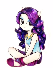 Size: 1936x2581 | Tagged: safe, artist:liaaqila, derpibooru import, part of a set, rarity, human, equestria girls, chibi, doll, equestria girls minis, pony ears, rarity peplum dress, simple background, sitting, solo, toy, toy interpretation, white background