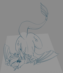 Size: 1777x2073 | Tagged: safe, artist:stray prey, derpibooru import, oc, oc only, oc:panne, dragon, both cutie marks, female, horns, looking at you, monochrome, sketch, slit eyes, solo, spread wings, tongue, tongue out, wings