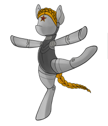 Size: 3000x3508 | Tagged: safe, artist:yognaughtsteve, derpibooru import, oc, oc only, pony, robot, robot pony, atomic heart, ballet, bipedal, braid, dancing, simple background, solo, transparent background