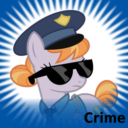 Size: 1024x1024 | Tagged: safe, artist:korsoo, artist:parclytaxel, derpibooru import, edit, copper top, earth pony, pony, clothes, crime, cuffs, derpibooru, female, inkscape, meta, necktie, police, police officer, police pony, police uniform, simple background, solo, spoilered image joke, sunglasses, transparent background, vector