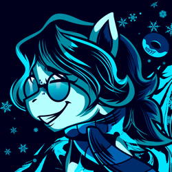 Size: 3000x3000 | Tagged: safe, artist:poxy_boxy, derpibooru import, oc, oc only, pegasus, pony, bust, clothes, commission, eyes closed, glasses, grin, limited palette, round glasses, scarf, smiling, solo