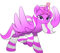 Size: 3628x3200 | Tagged: safe, artist:lincolnbrewsterfan, derpibooru exclusive, derpibooru import, oc, oc only, oc:cherry blossom, alicorn, rainbow roadtrip, .svg available, alicorn oc, aura, c:, clothes, colored, colored pupils, colored wings, colorful, cute face, eyebrows, female, gift art, glowing, glowing horn, gradient mane, gradient tail, high res, hoof heart, horn, inkscape, lidded eyes, looking up, magic, magic aura, mare, mid-blink screencap, movie accurate, pink, pink eyes, pink mane, pink tail, ponysona, raised eyebrows, raised hoof, raised leg, simple background, smiling, socks, solo, spread wings, striped mane, striped socks, striped tail, tail, transparent background, two toned mane, two toned tail, two toned wings, underhoof, vector, wings