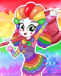 Size: 2015x2490 | Tagged: safe, artist:rjp.rammy, derpibooru import, oc, oc:rainella, equestria girls, clown, clown makeup, female, mallet, red nose, solo