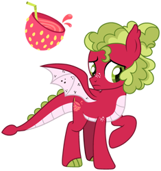 Size: 1024x1088 | Tagged: safe, artist:strawberry-spritz, derpibooru import, oc, oc:prickly pear punch, dracony, dragon, hybrid, base used, interspecies offspring, offspring, parent:apple bloom, parent:spike, parents:spikebloom, simple background, solo, transparent background