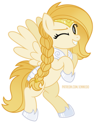Size: 690x900 | Tagged: safe, derpibooru import, oc, oc:battlehelm, pegasus, pony, armor, armored pony, braid, gift art, happy, looking at you, one eye closed, patreon, patreon reward, simple background, smiling, smiling at you, solo, transparent background, vector, wink, winking at you