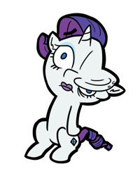 Size: 570x711 | Tagged: safe, artist:jargon scott, derpibooru import, rarity, pony, unicorn, dent, dented, female, lipstick, mare, simple background, sitting, solo, the fairly oddparents, white background, why, wtf