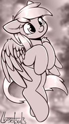 Size: 518x931 | Tagged: safe, artist:llametsul, derpibooru import, derpy hooves, pegasus, pony, cute, female, mare, monochrome, signature, smiling, solo