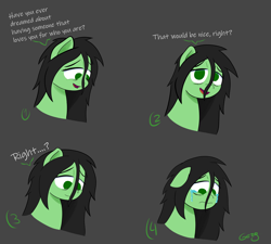 Size: 5280x4753 | Tagged: safe, artist:realgero, derpibooru import, oc, oc only, oc:anon-mare, earth pony, pony, crying, depressed, depressing, dialogue, gray background, simple background, solo, talking to viewer