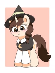 Size: 1422x1887 | Tagged: safe, artist:leo19969525, derpibooru import, oc, oc only, pony, unicorn, blushing, brown mane, brown tail, cartoon network, clothes, ears, ears up, female, hat, horn, mane, mare, smiling, solo, summer camp island, tail