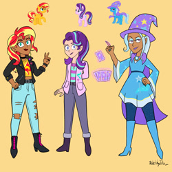 Size: 540x540 | Tagged: safe, artist:sketchy-juila, derpibooru import, starlight glimmer, sunset shimmer, trixie, human, boots, high heel boots, humanized, shoes, trio