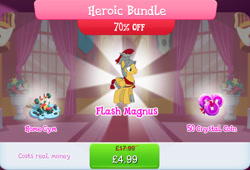 Size: 1269x861 | Tagged: safe, derpibooru import, flash magnus, pegasus, pony, armor, bundle, costs real money, english, folded wings, gameloft, helmet, male, mobile game, my little pony: magic princess, numbers, official, sale, solo, solo focus, stallion, text, water bottle, weights, wings