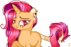 Size: 1143x764 | Tagged: safe, artist:angellightyt, derpibooru import, oc, oc only, pony, unicorn, base used, ear piercing, earring, grin, horn, jewelry, leonine tail, makeup, piercing, simple background, smiling, solo, tail, transparent background, unicorn oc