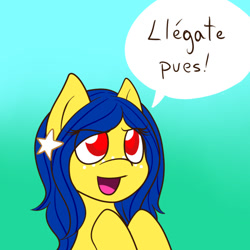 Size: 640x640 | Tagged: safe, artist:ask-ponyvenezuela, derpibooru import, oc, oc only, oc:venezuela, pony, gradient background, nation ponies, ponified, solo, spanish, venezuela