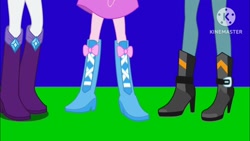 Size: 1280x720 | Tagged: safe, derpibooru import, pinkie pie, rarity, sunset shimmer, equestria girls, boots, duo, high heel boots, legs, pictures of legs, shoes