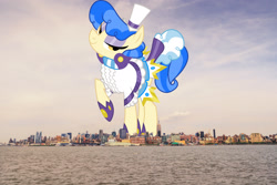 Size: 2048x1365 | Tagged: safe, artist:dashiesparkle, derpibooru import, edit, editor:jaredking779, sapphire shores, earth pony, pony, female, giant pony, giant sapphire shores, giant/macro earth pony, giantess, highrise ponies, irl, macro, manhattan, mare, mega giant, new york, new york city, photo, ponies in real life, solo