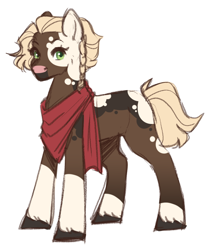 Size: 882x1060 | Tagged: safe, artist:ghost-whisper03, derpibooru import, oc, oc only, earth pony, pony, clothes, coat markings, female, mare, offspring, parent:applejack, parent:trouble shoes, parents:troublejack, scarf, simple background, solo, unshorn fetlocks, white background