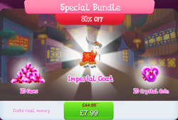 Size: 1267x856 | Tagged: safe, derpibooru import, goat, beard, bundle, clothes, cloven hooves, costs real money, english, facial hair, gameloft, gem, hat, horns, lunar new year, mobile game, my little pony: magic princess, numbers, official, sale, solo, solo focus, text