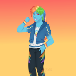 Size: 800x800 | Tagged: safe, artist:maiadrawing, derpibooru import, rainbow dash, equestria girls, female, gradient background, solo