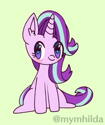 Size: 2055x2453 | Tagged: safe, artist:mymhilda, derpibooru import, starlight glimmer, pony, unicorn, blushing, green background, simple background, sitting, solo