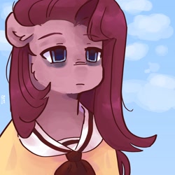 Size: 2048x2048 | Tagged: safe, artist:dmitrymemovznok, derpibooru import, pinkie pie, anthro, earth pony, pony, clothes, empty eyes, female, pinkamena diane pie, sad, school uniform, solo