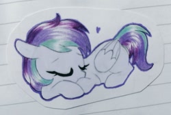 Size: 1024x687 | Tagged: safe, artist:darkynez, derpibooru import, oc, oc only, pegasus, pony, eyes closed, heart, lying down, sleeping, traditional art