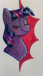 Size: 2268x4032 | Tagged: safe, artist:flutterpawss, derpibooru import, twilight sparkle, unicorn twilight, pony, unicorn, bust, eyes closed, female, mare, solo, traditional art