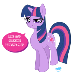 Size: 600x608 | Tagged: safe, artist:pandadox, derpibooru import, twilight sparkle, unicorn twilight, pony, unicorn, eyelashes, female, mare, simple background, solo, talking, transparent background, vulgar