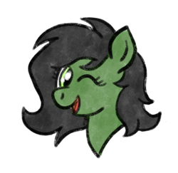 Size: 1130x1099 | Tagged: safe, artist:lunar harmony, ponerpics import, oc, oc:anon filly, earth pony, pony, bust, cute, female, filly, foal, looking at you, one eye closed, open mouth, portrait, simple background, solo, transparent background, wink, winking at you