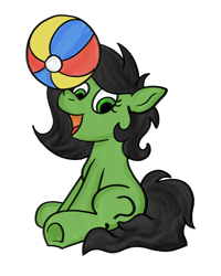 Size: 3736x4660 | Tagged: safe, artist:lunar harmony, ponerpics import, oc, oc:anon filly, earth pony, pony, balancing on nose, beach ball, cute, female, filly, foal, looking at you, open mouth, simple background, sitting, solo, transparent background