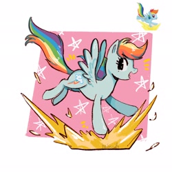 Size: 2048x2048 | Tagged: safe, artist:haibiscuits, derpibooru import, rainbow dash, pegasus, pony, female, mare, open mouth, open smile, passepartout, simple background, smiling, solo, spread wings, toy interpretation, white background, wings