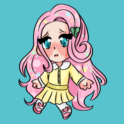 Size: 2000x2000 | Tagged: safe, artist:senpaiispace, derpibooru import, fluttershy, human, blue background, chibi, female, humanized, simple background, solo