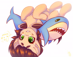 Size: 3600x2800 | Tagged: safe, artist:falafeljake, derpibooru import, shark, blåhaj, ear fluff, ears, high res, plushie, shark plushie, simple background, solo, white background