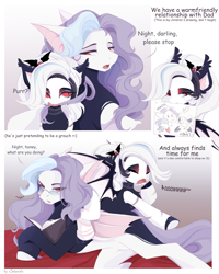 Size: 4000x5000 | Tagged: safe, artist:xsatanielx, derpibooru import, oc, oc only, oc:nightlight snow, bat pony, pony, bat pony oc, biting, book, comic, father and child, father and daughter, female, glasses, hair bite, male, mare, parent and child, purring, text, yawn