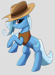 Size: 1843x2500 | Tagged: safe, artist:nonnyanon, derpibooru import, ponerpics import, trixie, cowboy, rearing, smug