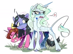 Size: 2048x1535 | Tagged: safe, artist:therumano, derpibooru import, pony, unicorn, barbara parker, chest fluff, crossover, diana cavendish, frown, hannah england, leonine tail, little witch academia, ponified, simple background, smiling, standing, tail, unshorn fetlocks, white background