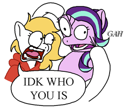 Size: 669x584 | Tagged: safe, artist:notfocks, derpibooru import, part of a set, starlight glimmer, oc, pegasus, pony, unicorn, clothes, duo, hoodie, open mouth, pony town, simple background, text, white background