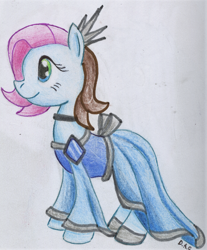 Size: 1037x1252 | Tagged: safe, artist:gracefulart693, derpibooru import, oc, oc only, earth pony, pony, choker, clothes, dress, earth pony oc, eyelashes, female, mare, smiling, solo, traditional art