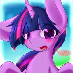 Size: 3500x3500 | Tagged: safe, artist:zemlya, derpibooru import, twilight sparkle, unicorn twilight, pony, unicorn, blushing, bust, ears, floppy ears, one ear down, open mouth, solo