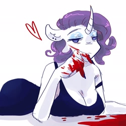 Size: 2048x2048 | Tagged: safe, artist:dmitrymemovznok, derpibooru import, rarity, anthro, unicorn, blood, breasts, clothes, dress, ear piercing, heart, piercing, raritits, simple background, solo, white background