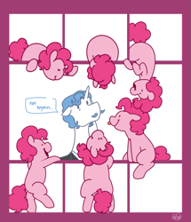 Size: 789x918 | Tagged: safe, artist:dsstoner, fancypants, pinkie pie, earth pony, pony, unicorn, comic:pinkiepants!, butt, clone, comic, multeity, panel play, panels, pinkie clone, plot, self paradox, self ponidox, speech bubble, tongue, tongue out