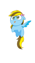 Size: 556x993 | Tagged: safe, artist:michel tusche, derpibooru import, oc, oc only, oc:lucky bolt, pegasus, pony, :p, big eyes, bow, chibi, cute, female, flying, green eyes, pegasus oc, simple background, solo, tongue, tongue out, transparent background, wings