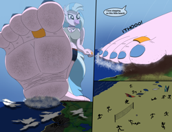 Size: 2750x2115 | Tagged: safe, artist:az12lol, derpibooru import, silverstream, anthro, classical hippogriff, hippogriff, human, plantigrade anthro, barefoot, barefooting, beach, big feet, comic, crush fetish, crushing, dirt, dirty, dirty feet, feet, female, fetish, foot fetish, foot focus, giantess, giga giant, gigan, humanized, legs, macro, mega giant, soles, solo, stomp, stomping