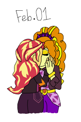 Size: 3000x4480 | Tagged: safe, artist:horroraceman93, derpibooru import, adagio dazzle, sunset shimmer, equestria girls, duo, female, femslash february, kissing, lesbian, shipping, simple background, spoilers for another series, sunsagio, the owl house, transparent background, tumblr