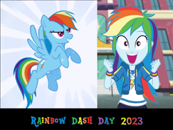 Size: 1600x1200 | Tagged: safe, artist:mlpfan3991, derpibooru import, rainbow dash, pegasus, pony, equestria girls, clothes, geode of super speed, happy, jacket, magical geodes, open mouth, rainbow dash day, smiling, wristband